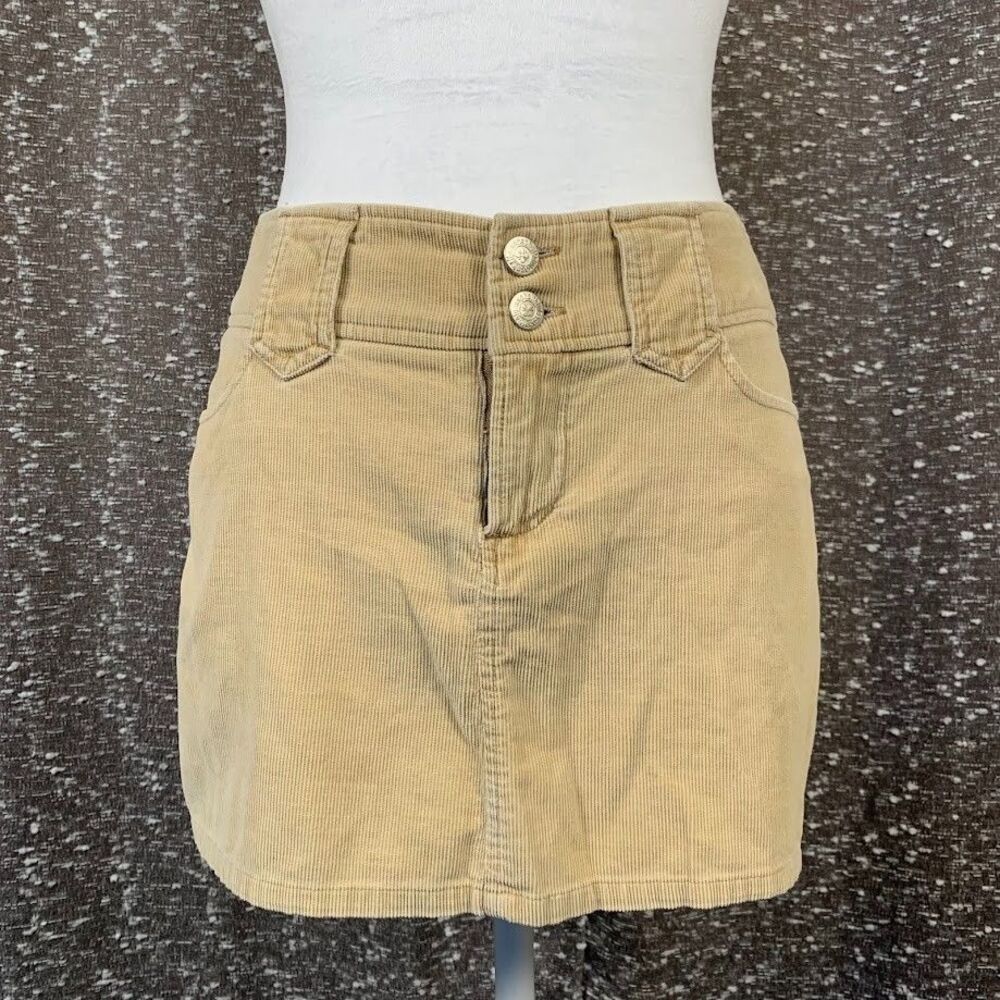 Vintage Y2K Blue Asphalt Tan Corduroy Preppy Mini Skirt Women's Size 3